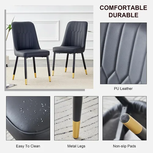 Miniatura 4 de Juego de 2 sillas de comedor, sillas de comedor modernas, equipadas con cojines de respaldo de cuero PU y patas de metal negro, adecuadas