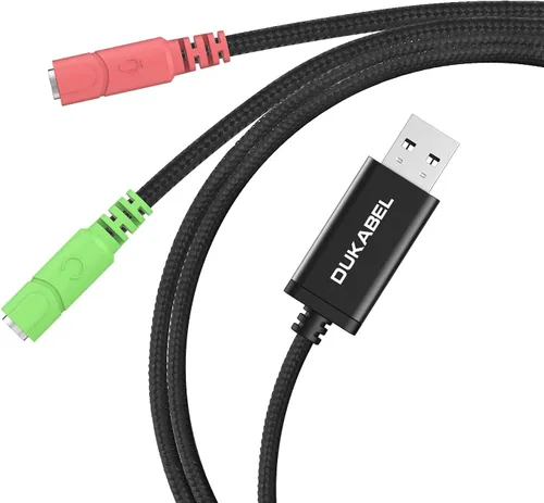 Miniatura 7 de DuKabel - Adaptador de audio USB largo a conector de 0.138 in, adaptador AUX TRS para chip integrado tarjeta de sonido USB para auriculares