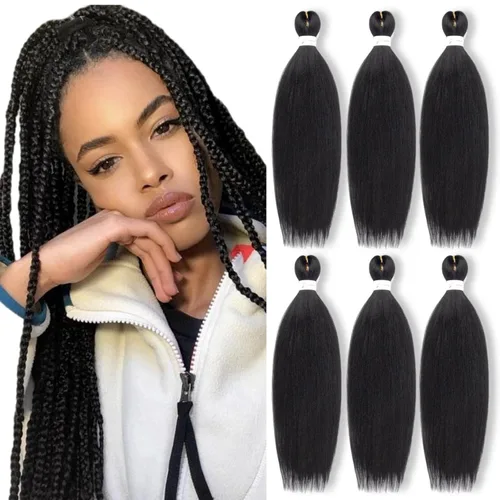 Miniatura 34 de Cabello trenzado preestirado, cabello trenzado degradado de 24 pulgadas, 6 paquetes de ajuste de agua caliente, cabello sintético Yaki profesional