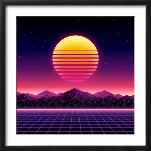 Miniatura 3 de ART.COM Wall Art Print Retro Futuristic Background 1980S Style. Digital Landscape in a Cyber World. Retro Wave Music Album on Black Frame by Kelvin