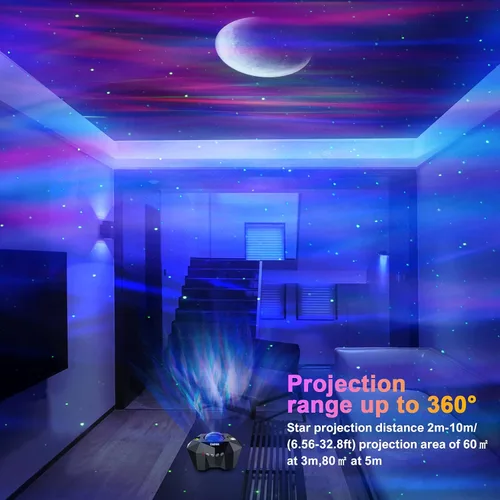 Miniatura 5 de Cadrim Proyector de estrellas con altavoz Bluetooth y control remoto, proyector de galaxia, luces del norte, proyector Aurora con estrella lunar