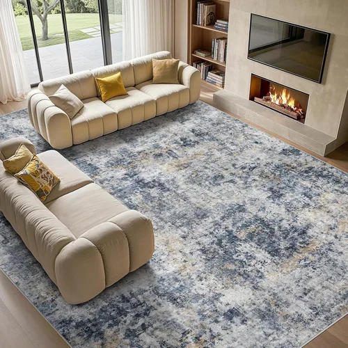 Miniatura 11 de Tortania Alfombra redonda lavable de 5 pies para sala de estar: Alfombra moderna abstracta neutra grande suave y delgada – Alfombra antideslizante