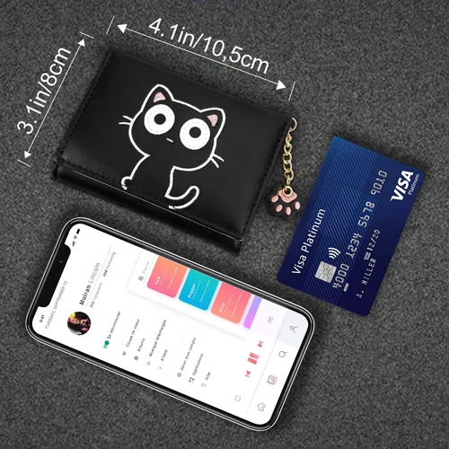 Miniatura 73 de CONISY Lindas carteras para mujer, de cuero con bloqueo RFID, pequeña cartera triple con ventana de identificación para niñas y mujeres