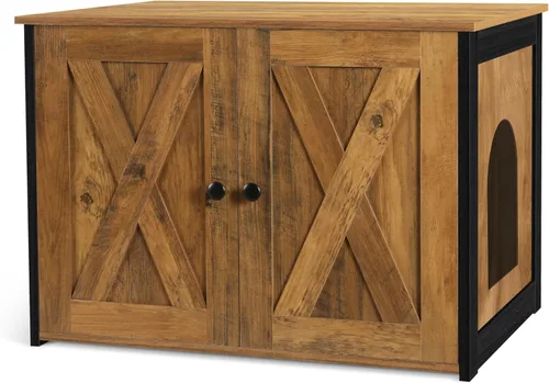 Miniatura 10 de Caja de arena para gatos Dwanton, mueble oculto para caja de arena para gatos, entrada reversible puede estar en el lado izquierdo o derecho, baño