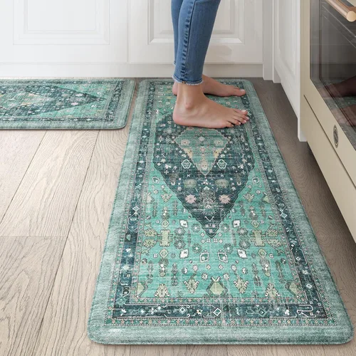 Miniatura 21 de Collive Alfombras y Tapetes Boho para Cocina 2 PIEZAS Alfombra Antifatiga Acolchada, Juego de 2 Alfombras de Cocina Impermeables Antideslizantes
