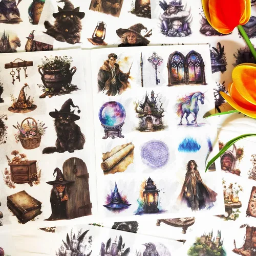Miniatura 3 de Calcomanías de diario para suministros de diario basura, 20 hojas-260 calcomanías mágicas para álbumes de recortes, papel PET y Washi, adhesivo