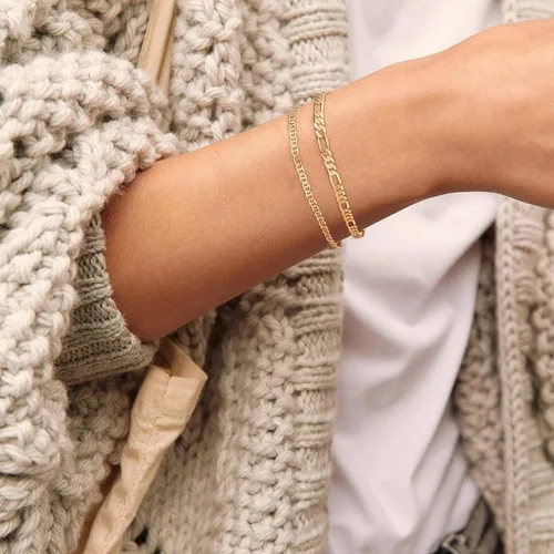 Miniatura 4 de ABDOT Pulseras delicadas de oro para mujer, pulseras chapadas en oro de 14 quilates para mujer, juegos de pulseras apilables de oro, pulseras