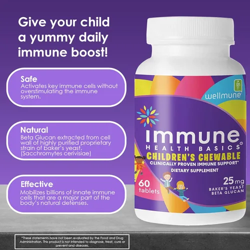 Miniatura 2 de Comprimidos masticables para niños, Wellmune clínicamente probados altamente purificados suplementos de inmunidad beta glucano para niños, aprobados