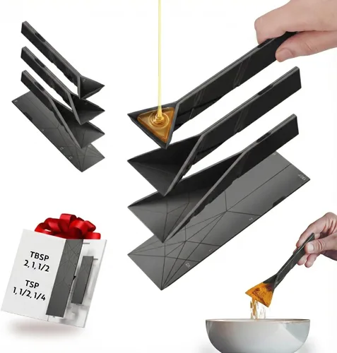 POLÍGONOS - Cucharas medidoras plegables planas originales 3 en 1 | 2 cucharas se pliegan en 6 tamaños | Magnéticas | Tecnología DuraBend que dura