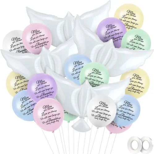 Miniatura 10 de Skylety 36 globos conmemorativos con 4 globos de paloma de la paz para liberar en recuerdo del cielo, decoraciones de helio para funerales, Negro