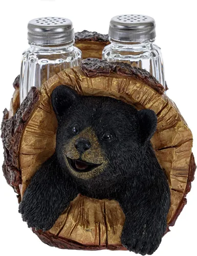 Miniatura 7 de Pine Ridge Juego de salero y pimentero de oso de café, dos cocteleras de vidrio, soporte para fogata para especias y condimentos, para cocina