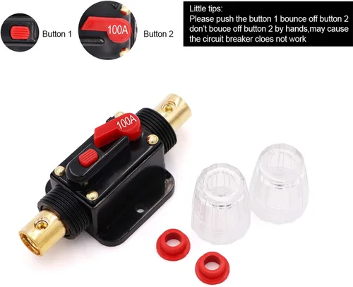Miniatura 4 de Paquete de 2 disyuntores de 100 amperios y 12 voltios con reinicio manual, portafusibles en línea de 100 A 0-8 Awg para audio de automóvil, barco