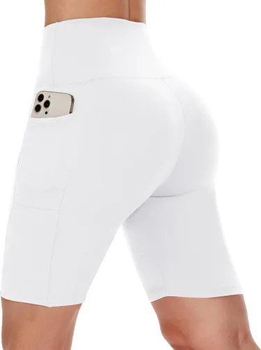CAMPSNAIL - Pantalones cortos de ciclista para mujer con bolsillos, cintura alta de 3, 5, 8 pulgadas, para entrenamiento, con elastano, control de