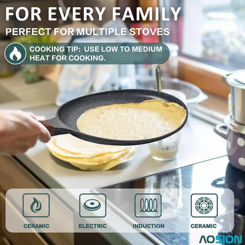 Miniatura 3 de AOSION Sartén antiadherente para crepas de 11 pulgadas, sartén para crepé de cerámica, sartén para tortillas para panqueques, tortillas, huevos