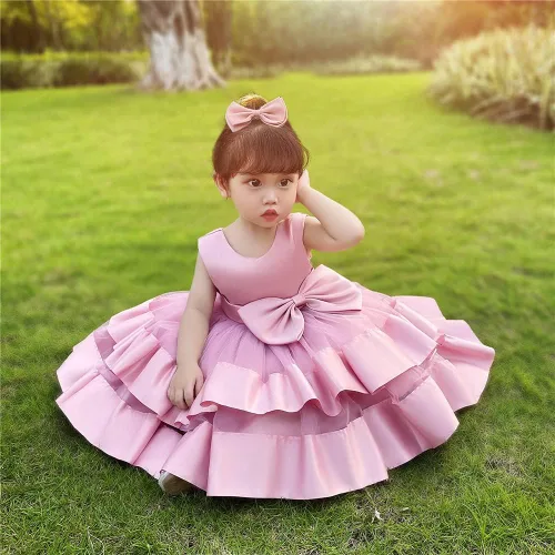 Miniatura 5 de 3M-6T Vestido de Concurso con Volantes de Encaje sin Espalda para Bebé Niña Vestido Tutú para Niña Pequeña Vestidos de Fiesta de Tul con Flores