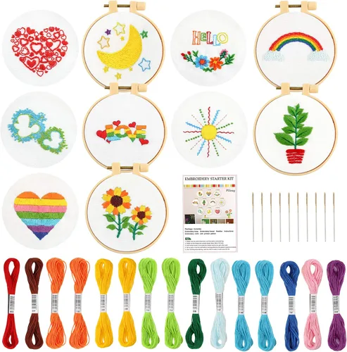 Pllieay 10 kits de punto de cruz para principiantes, kits de bordado para principiantes para niños de 7 a 13 años, incluye instrucciones, kits de