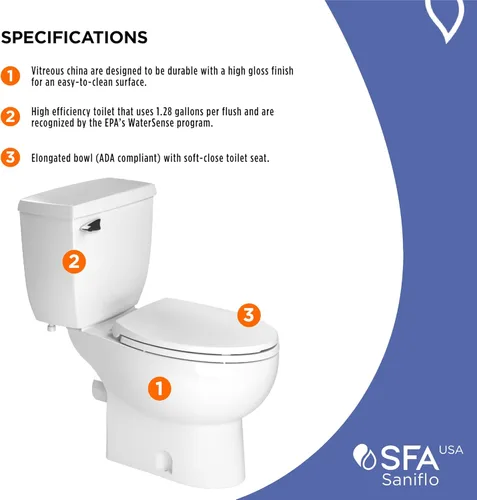 Miniatura 6 de SANIFLO Sanibest Pro + Toilet Bowl alargado + paquete de tanque de inodoro - Residencial - Blanco