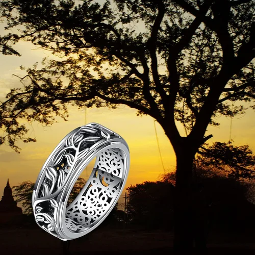 Miniatura 5 de YAFEINI Fidget Ring Sterling Silver Anxiety Ring Filigree LeavesHeartbeat Anxiety Ring semicolon Spinner Band Ring Spinner Ring Relieving Stress