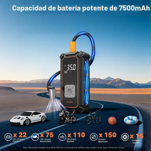 Miniatura 4 de OlarHike Inflador de neumáticos, compresor de aire portátil, alimentado por batería, 7500 mAh, modo dual, bomba de aire automática para neumáticos
