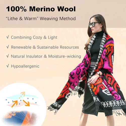 Miniatura 252 de DANA XU Manta de pashmina extragrande 100% de lana merina, bufanda de viaje, bufanda de cachemira para mujer, otoño e invierno, chal de gran