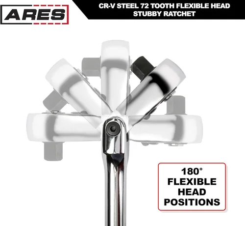 Miniatura 3 de ARES 42043 - Trinquete Compacto de Cabeza Flexible - Trinquete de Accionamiento de 1/4 de Pulgada de 72 Dientes - Construcción de Acero al Cromo