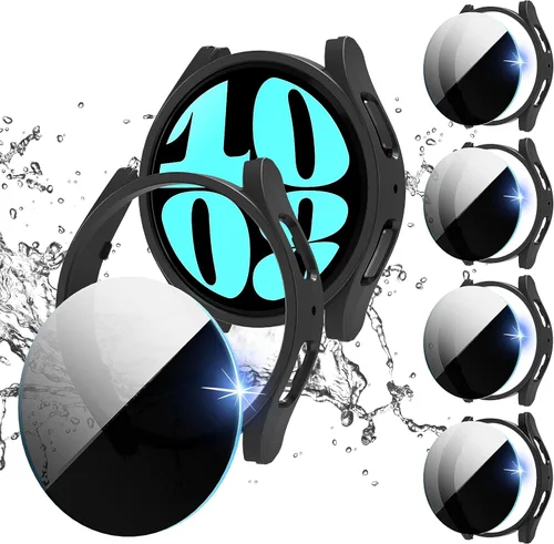 Suoman Paquete de 4+4 fundas para Samsung Galaxy Watch 6 Classic de 1.575 pulgadas (1.575 in), protector de pantalla de privacidad de vidrio