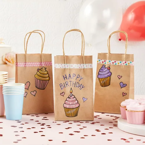 Miniatura 2 de Juvale Mini bolsas de regalo con asas, bolsas de papel marrón para recuerdos de fiesta con asas, diseño largo y estrecho para ferias de bricolaje