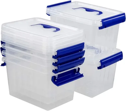 Miniatura 11 de Paquete de 4 cajas de almacenamiento de plástico de 10 L, caja de almacenamiento transparente con tapa Secure Side Buckle Latches, Dustproof Lid