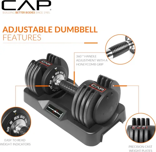 Miniatura 3 de CAP Adjustabel - Pesas de mancuernas ajustables, individuales y pares, 12.5 libras, 25 libras y 55 libras, múltiples opciones de mango