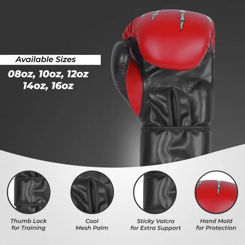 Miniatura 4 de Defy Sports - Guantes de boxeo para hombres y mujeres, de piel sintética de alta calidad, guantes de kickboxing con infusión de gel con soporte