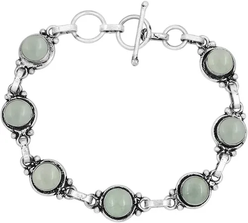 Miniatura 19 de Round Shape Natural & Synthetic Gemstones Silver Plated Bracelets for Women - Vintage Bohemian Style Handmade Birthstone Adjustable Link Bracelet