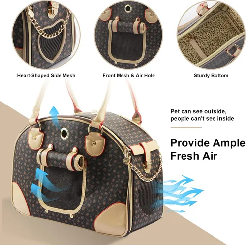 Miniatura 5 de Bolso de moda para perro, bolso de mano de cuero PU para perro, bolso para gato, bolsa de senderismo para mascotas, marrón, grande 42 * 29 * 18cm