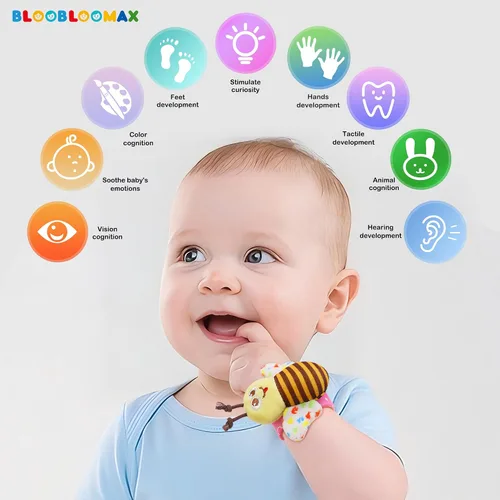 Miniatura 5 de Bloobloomax Juego de calcetines de sonajero de muñeca y buscador de pies, juguetes para bebés de 0 a 36 meses, juguetes de manos y pies para recién