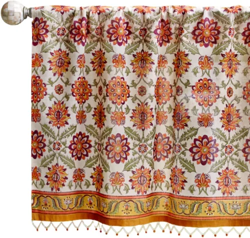 Miniatura 29 de Saffron Marigold Cortina de cenefa impresa a mano con ribete de cuentas, principal de verano indio naranja, perfecta para cocina, dormitorio, baño