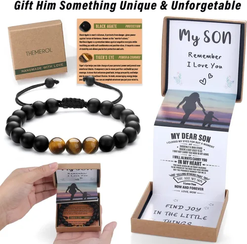 Miniatura 15 de Pulsera de cristal natural para adolescentes, niños, hombres, caja de regalo extraíble especialmente para hijo, nieto, papá, amor en cumpleaños