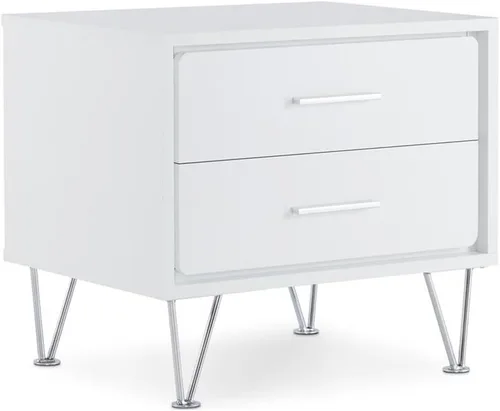 Miniatura 9 de Acme Deoss Mesita de noche rectangular de madera con 2 cajones con patas en forma de V en nogal