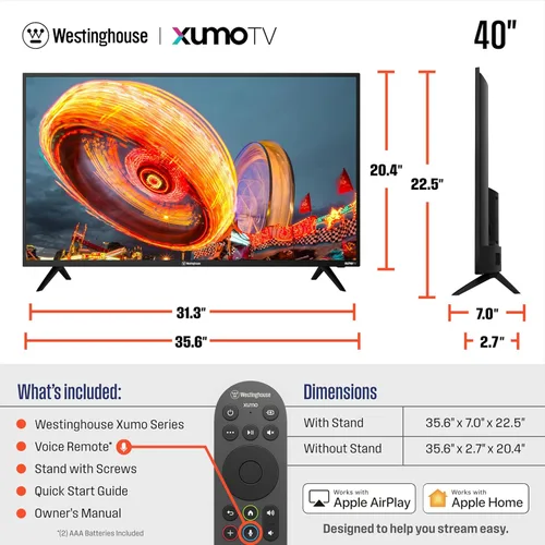 Miniatura 6 de Westinghouse Smart TV de 40 pulgadas, FHD 1080P Xumo TV con control remoto de voz, televisión de pantalla plana con Dolby Atmos, Bluetooth, Apple