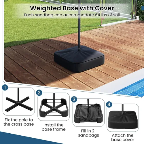 Miniatura 6 de Tangkula Sombrilla solar de doble cara de 13 pies para patio, sombrilla individual extragrande para exteriores con 36 luces LED, parte superior Beige