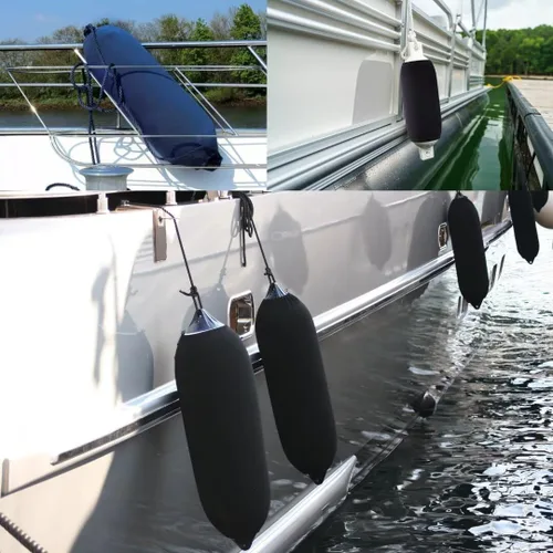 Miniatura 7 de Boat Fender Covers 8" x 22"/10" x 26"/ 6" x 18" Fender Covers Marine Boat Bumper Sleeves for Twin Eye & Center Rope Tube Style Fenders, Black & Navy