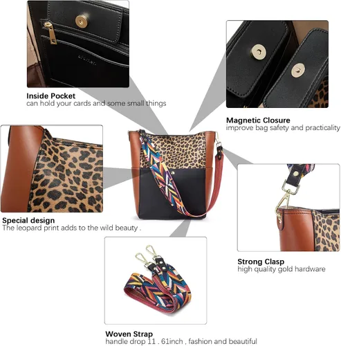 Miniatura 16 de BROMEN Bolsa Hobo para mujer, diseñada con cuero vegano, de hombro, bandolera