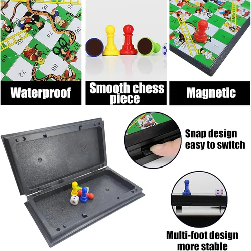Miniatura 2 de KIDAMI Mini juego de mesa magnético de serpientes y escaleras, diseño portátil plegable y ligero, juego de viaje regalo para niños pequeños