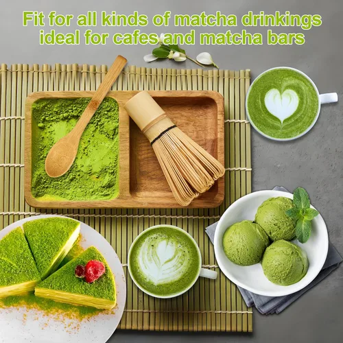Miniatura 7 de Juego de 5 batidores de matcha, batidor de matcha, soporte de batidor de cerámica, cuchara y cuchara de bambú, tamiz de iniciación en polvo