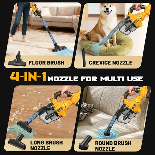 Miniatura 8 de Aspiradora inalámbrica compatible con batería Dewalt de 20 V (sin batería), 50 kPa 125 AW de succión fuerte 5 filtros HEPA Boquilla 4 en 1