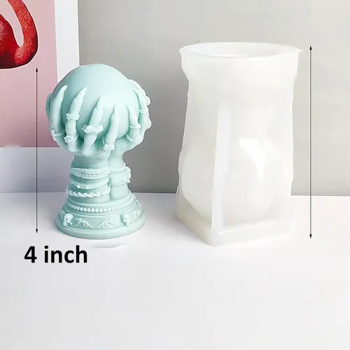 Miniatura 2 de Moldes de vela de calavera con bola y garra de rosa - Moldes de silicona 3D para resina, arcilla y elaboración de pasteles - Suministros