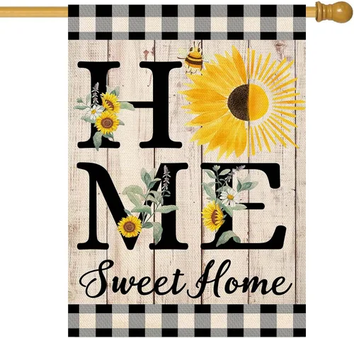 Miniatura 20 de ORTIGIA Home Sweet Home - Bandera de jardín de magnolia de doble cara de 12.5 x 18 pulgadas, para primavera y verano, a cuadros, pequeña bandera