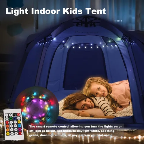 Miniatura 5 de Tienda de campaña hexagonal portátil para niños con tira de luces LED para interiores, casa de juegos para niños, tienda de campaña de ensueño
