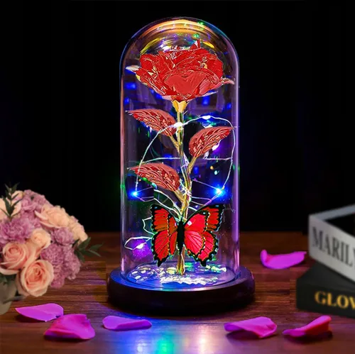 Flores para el Día de la Madre, regalos para mamá, esposa, ella, mujer, rosa iluminada en una cúpula de cristal, rosa para el día de la madre,
