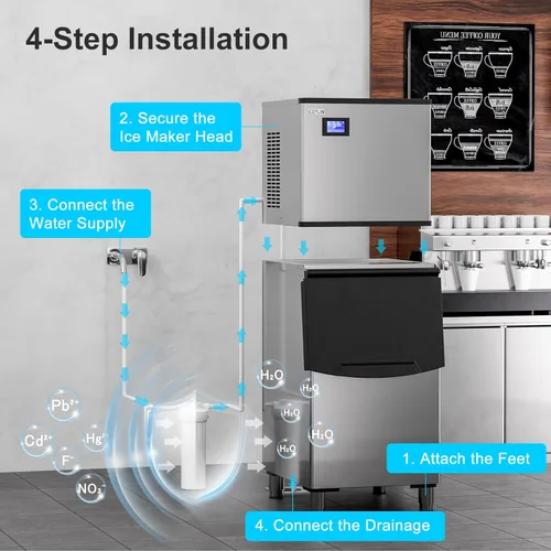 Miniatura 2 de COTLIN Máquina de hielo comercial, 550 libras/24 horas con almacenamiento de 350 libras, máquina de hielo comercial con autolimpieza, lista