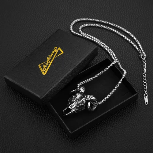 Miniatura 7 de AsAlways Demon Satan Necklace for Men Stainless Steel Retro Gothic Baphomet Goat Head Skull Pendant Necklace Jewelry Gift