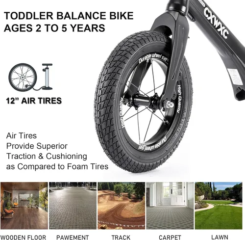 Miniatura 3 de CXWXC Bicicleta de equilibrio de 12 pulgadas para niños de 24 meses a 5 años, bicicleta de equilibrio para niños con reposapiés, bicicleta de Negro